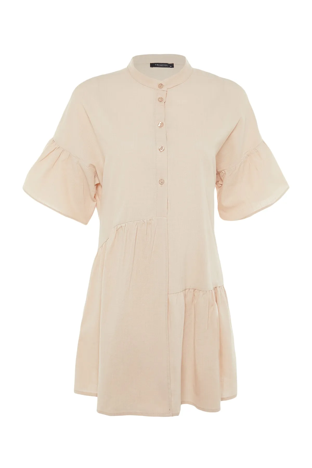 Trendyol Collection  Beiges, weit geschnittenes Mini-Strandkleid mit gewebtem Volant aus 100 % Baumwolle TBESS20EL0873