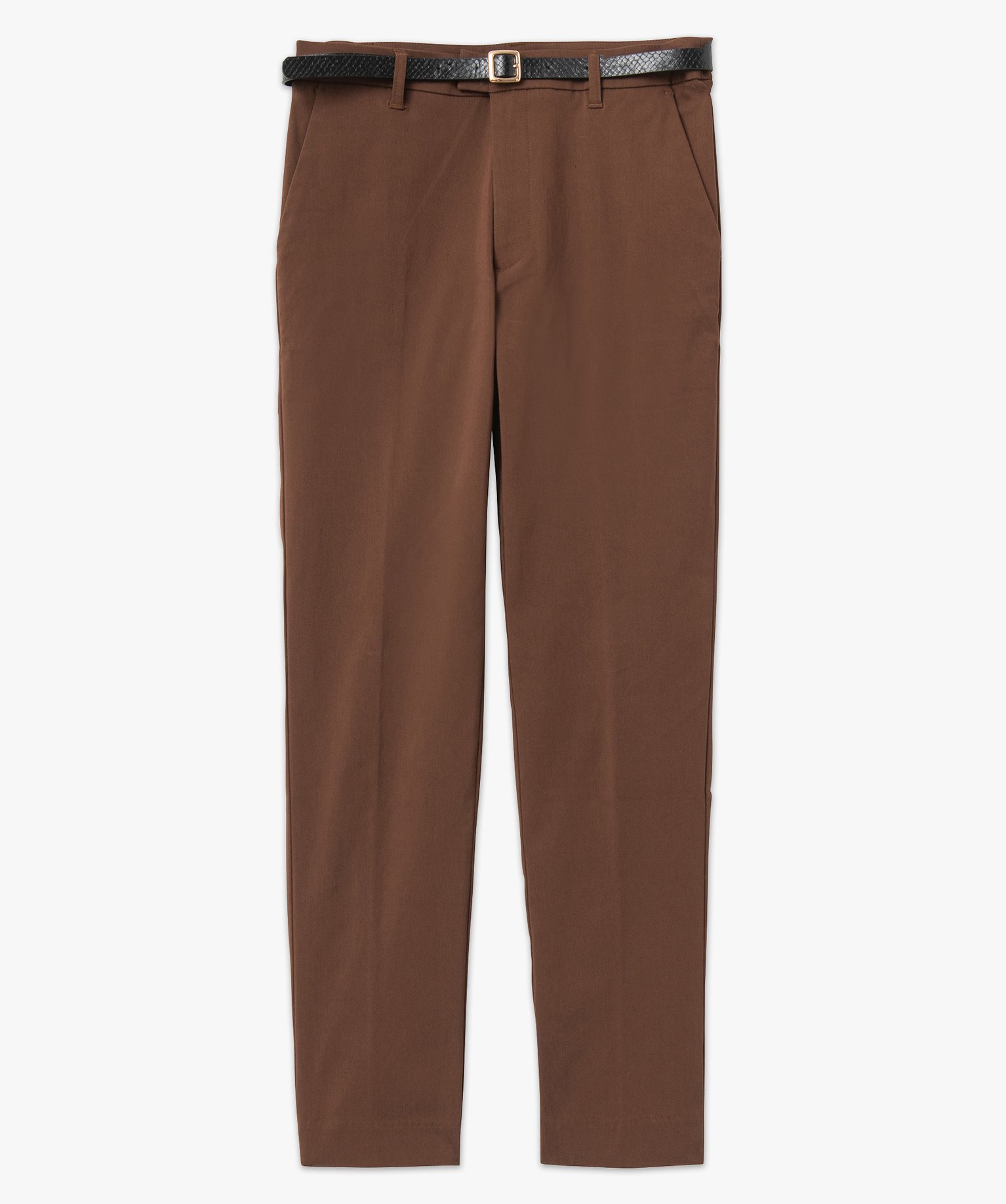 Pantalon en toile extensible coupe slim femme avec ceinture marron | GEMO