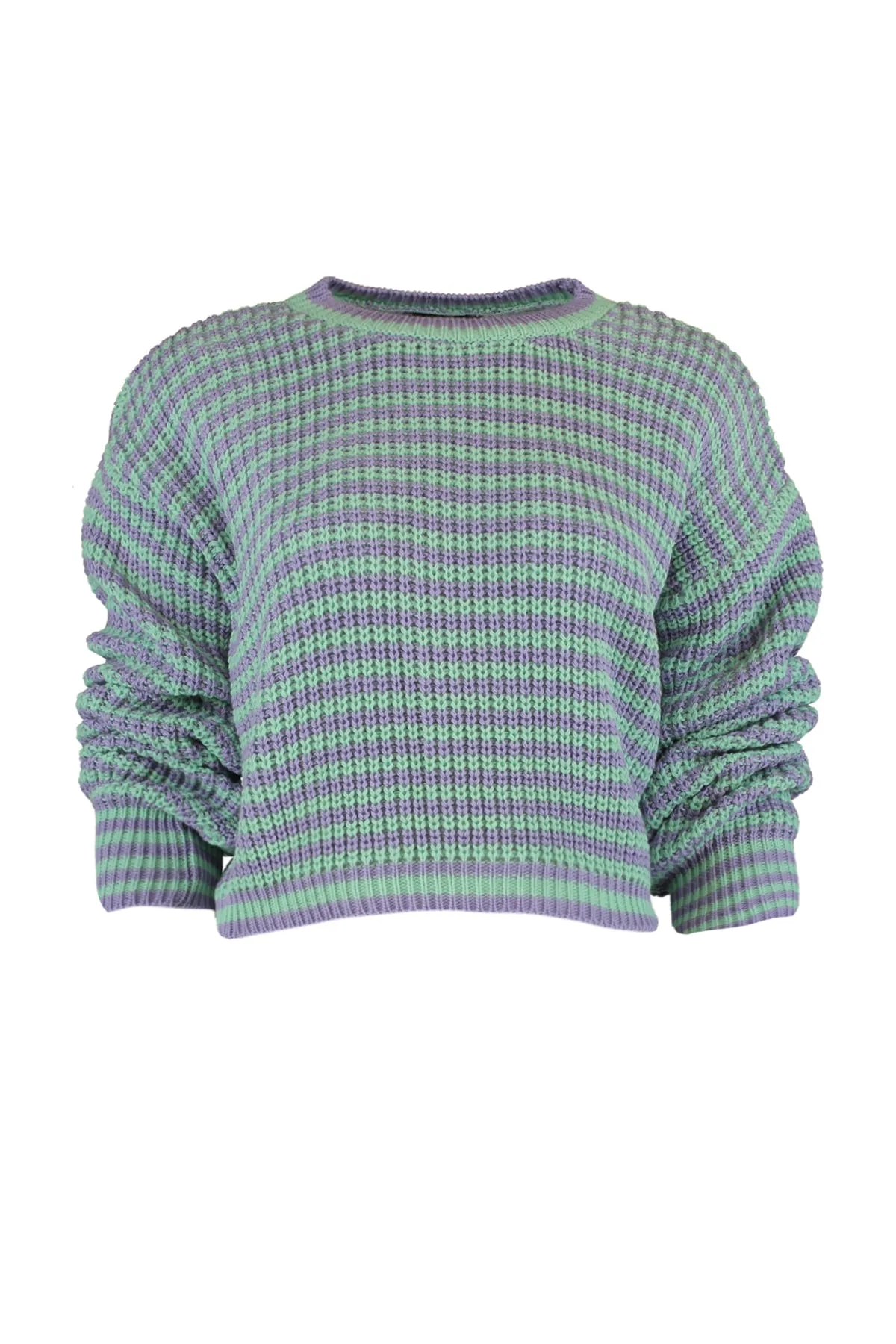Trendyol Collection  Lila kurzer Strickpullover mit Streifen TWOAW23KZ00412