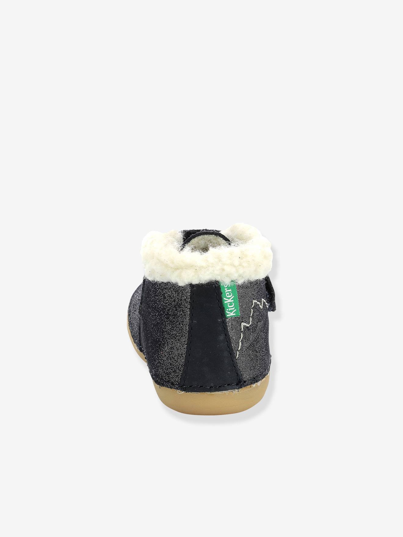 Bottillons fourrés cuir bébé Somoons KICKERS® 1ers pas marine glitter