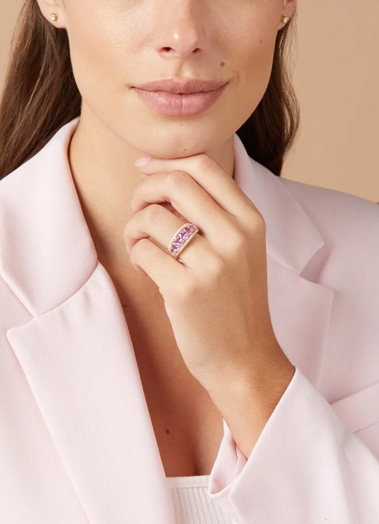 Inel cu vârf de diamant din aur galben, safir roz de 3.00ct, Eden