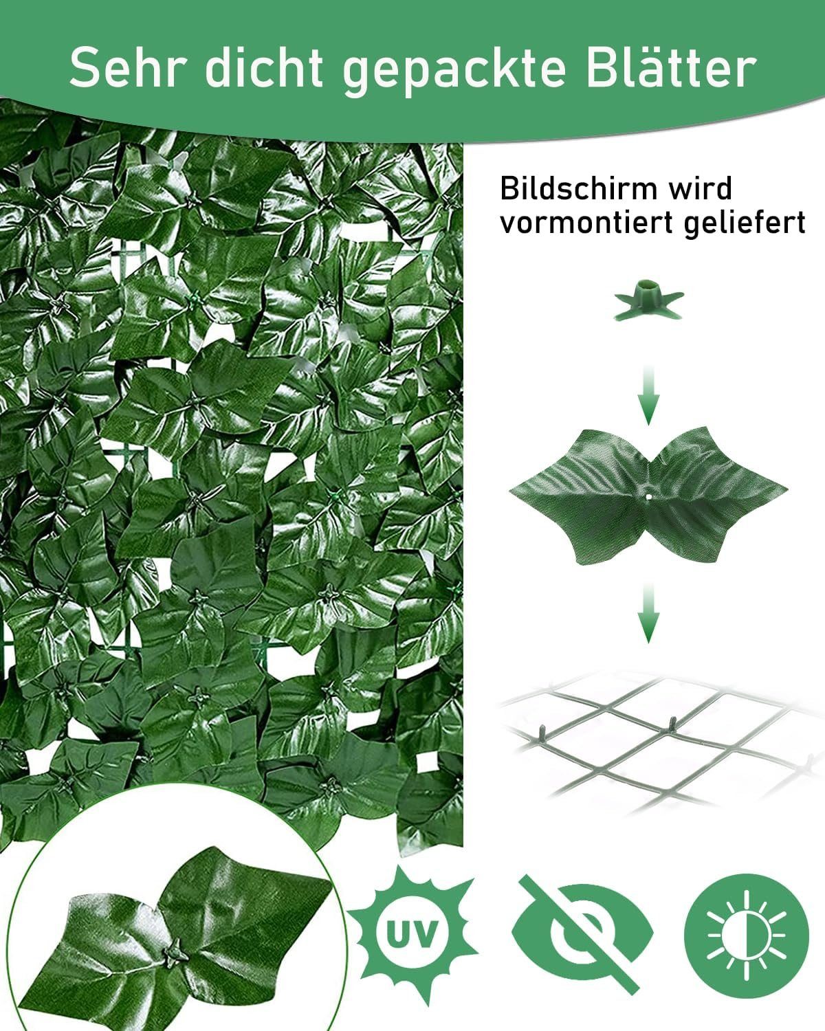 BlingBin Gartenzaun Künstliche Blätter Efeu Hecke Sichtschutz Windschutz Balkonverkleidung, (1-St), 1X3M