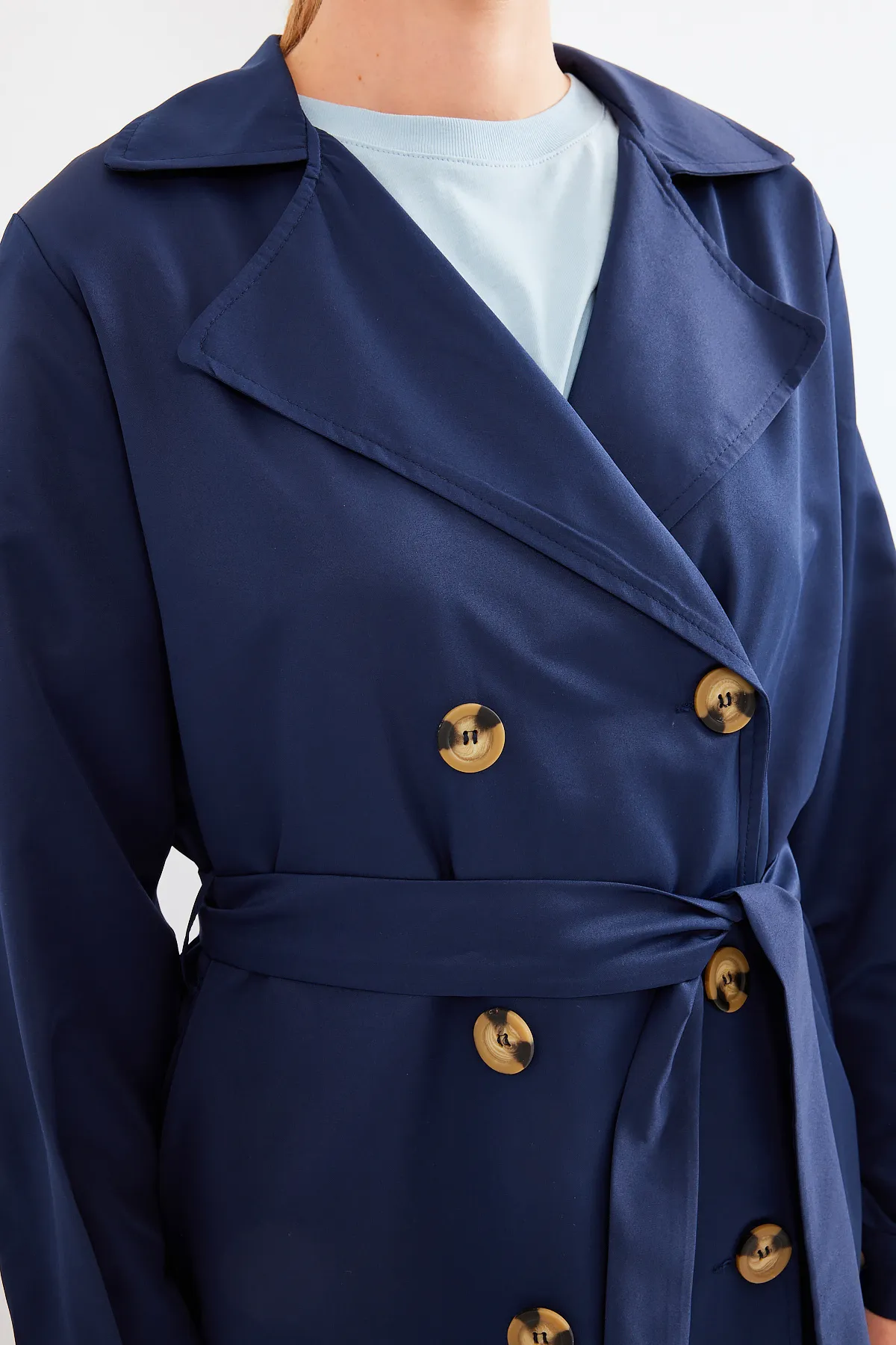 Bigdart  5853 Zweireihiger Trenchcoat mit Kragen – Marineblau