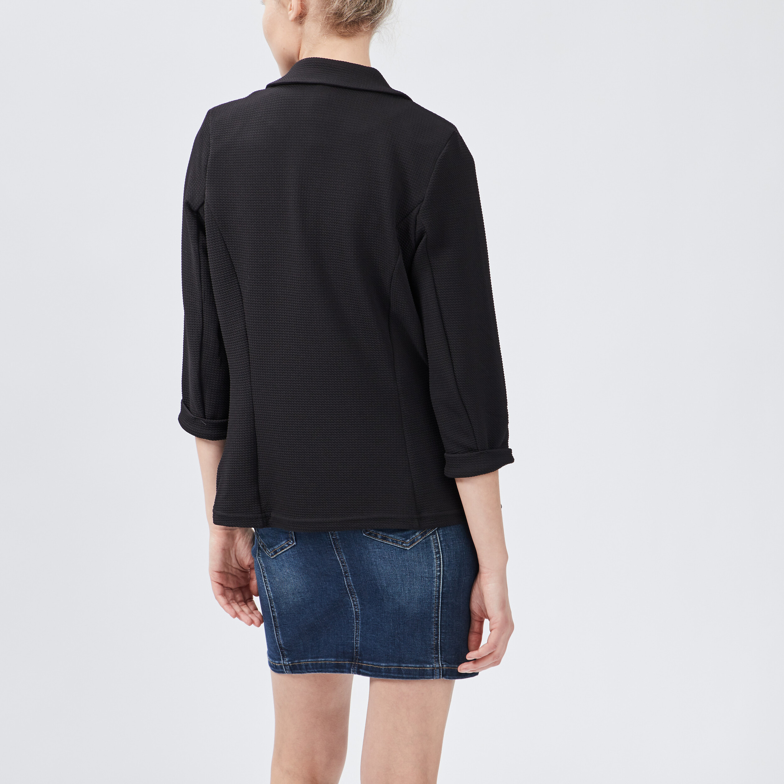 Veste courte droite manches 3 4 noir femme | La Halle