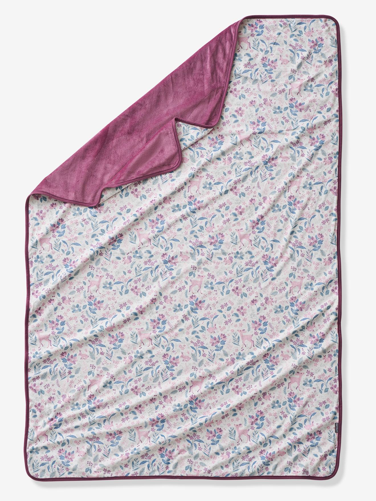 Vertbaudet Kinder Samt-Decke WUNDERLAND Oeko Tex - aubergine/mehrfarbig bedruckt