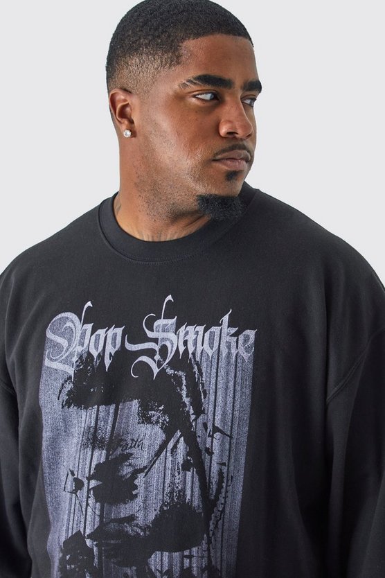 Plus Sweatshirt mit lizenziertem Pop Smoke Print