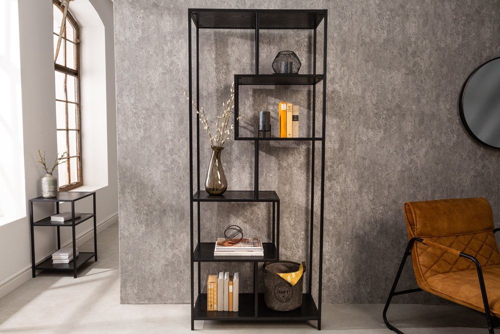 riess-ambiente Standregal SLIM LINE 185cm schwarz, Einzelartikel 1-tlg., Wohnzimmer · Holzwerkstoff · Metall · mit Ablage · Industrial