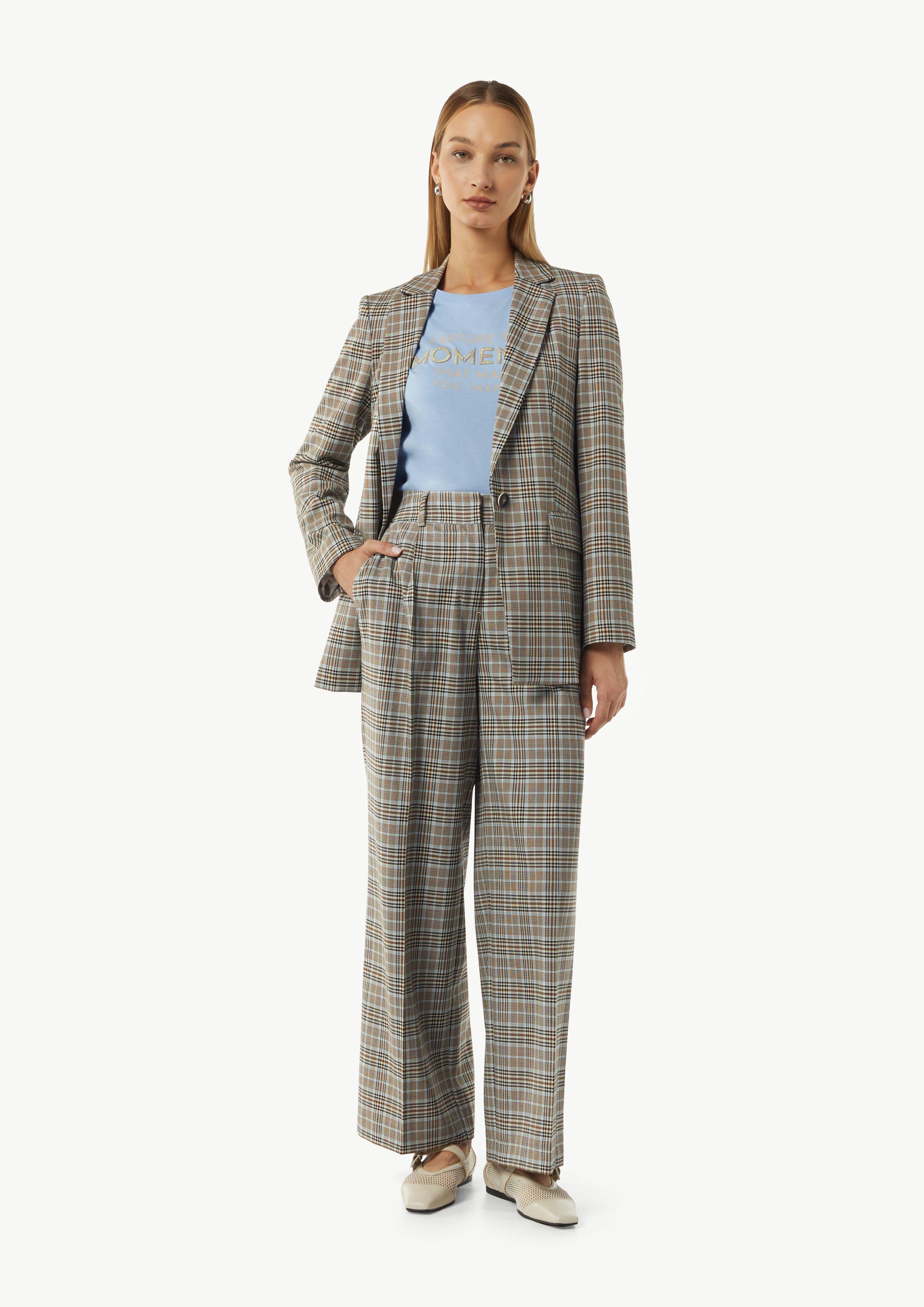 Karohose mit Wide Leg - helles beige