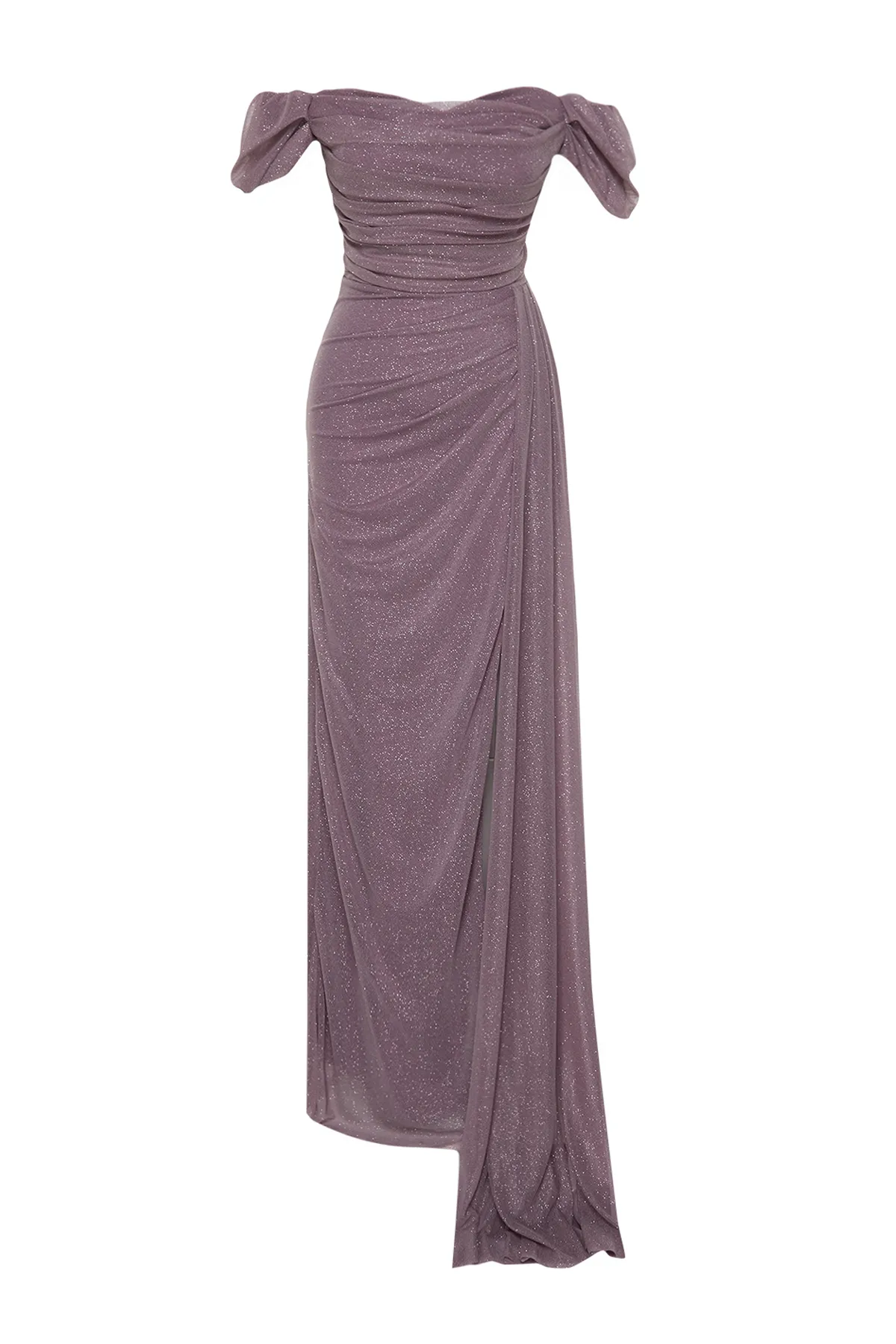 Trendyol Collection  Langes Abendkleid mit Puderdrapierung und Glitzer TPRSS24AE00110