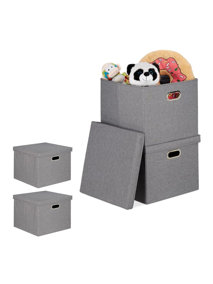 relaxdays 4x Aufbewahrungsbox in Grau - (B)43 x (H)34 x (T)43 cm günstig kaufen onesize