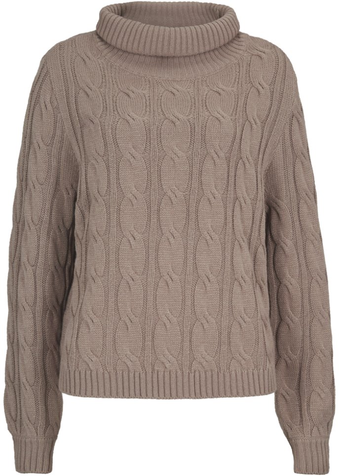 Rollkragenpullover mit Zopfmuster