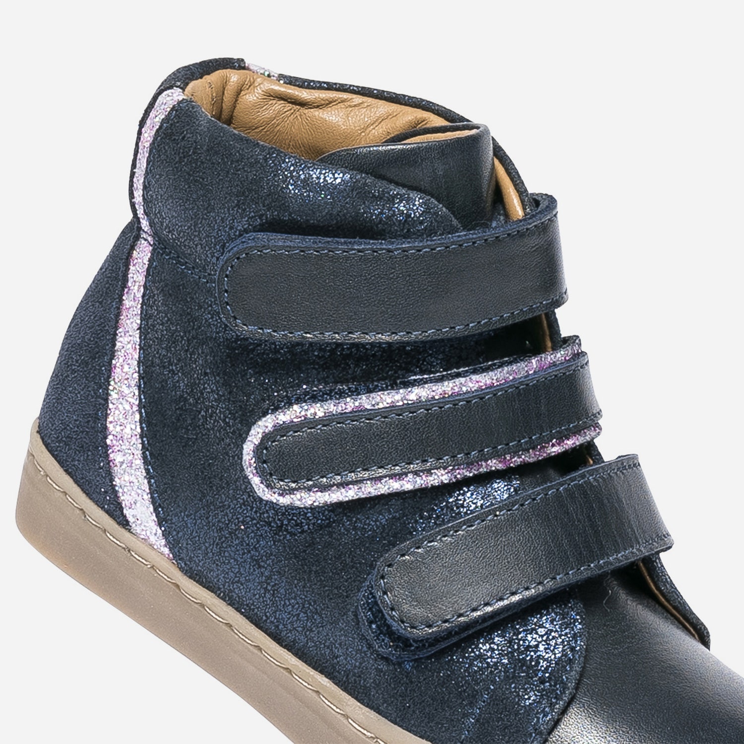 Boots BUGGY bleu marine en cuir à scratchs