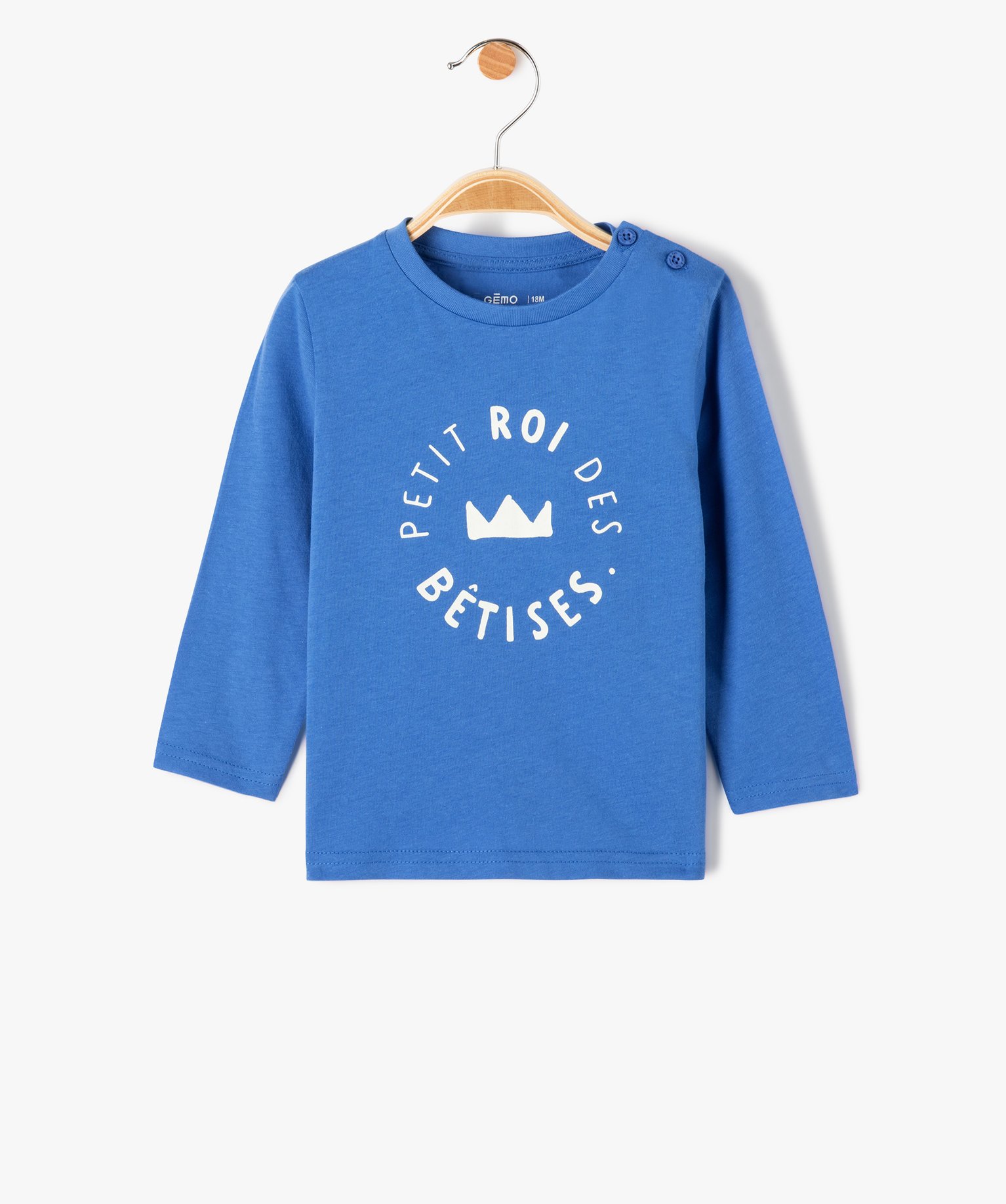 Tee-shirt à manches longues et message humoristique bébé ... bleu | GEMO