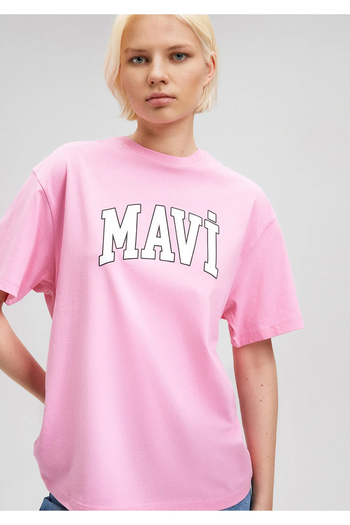 Mavi  Rosafarbenes T-Shirt mit Logo-Print, Übergröße/weiter Schnitt 1600843-71032