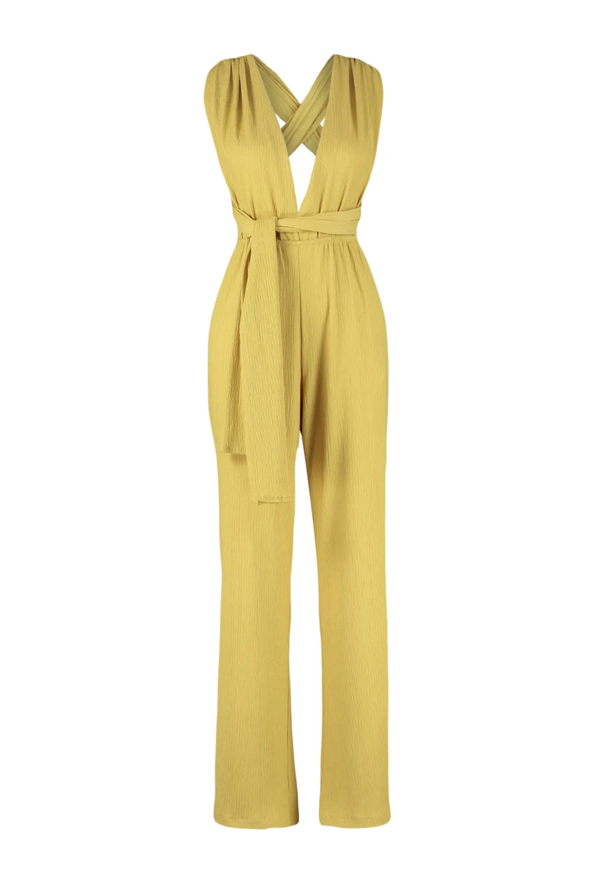 Trendyol Collection  Ölgrüner Jumpsuit mit tiefem Ausschnitt und gewebter Rückseite TBESS23TU00010