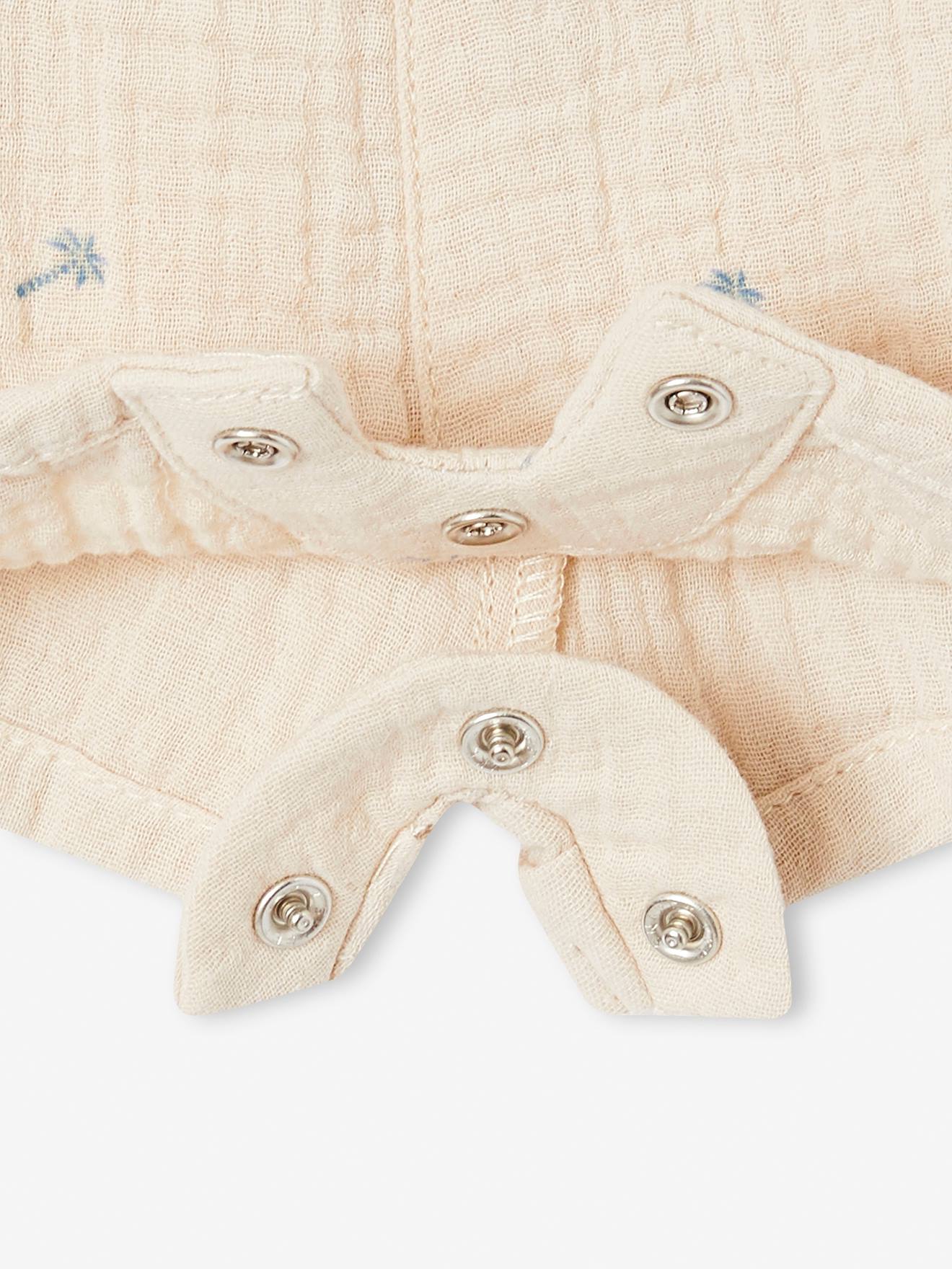 Salopette courte bébé en gaze de coton beige