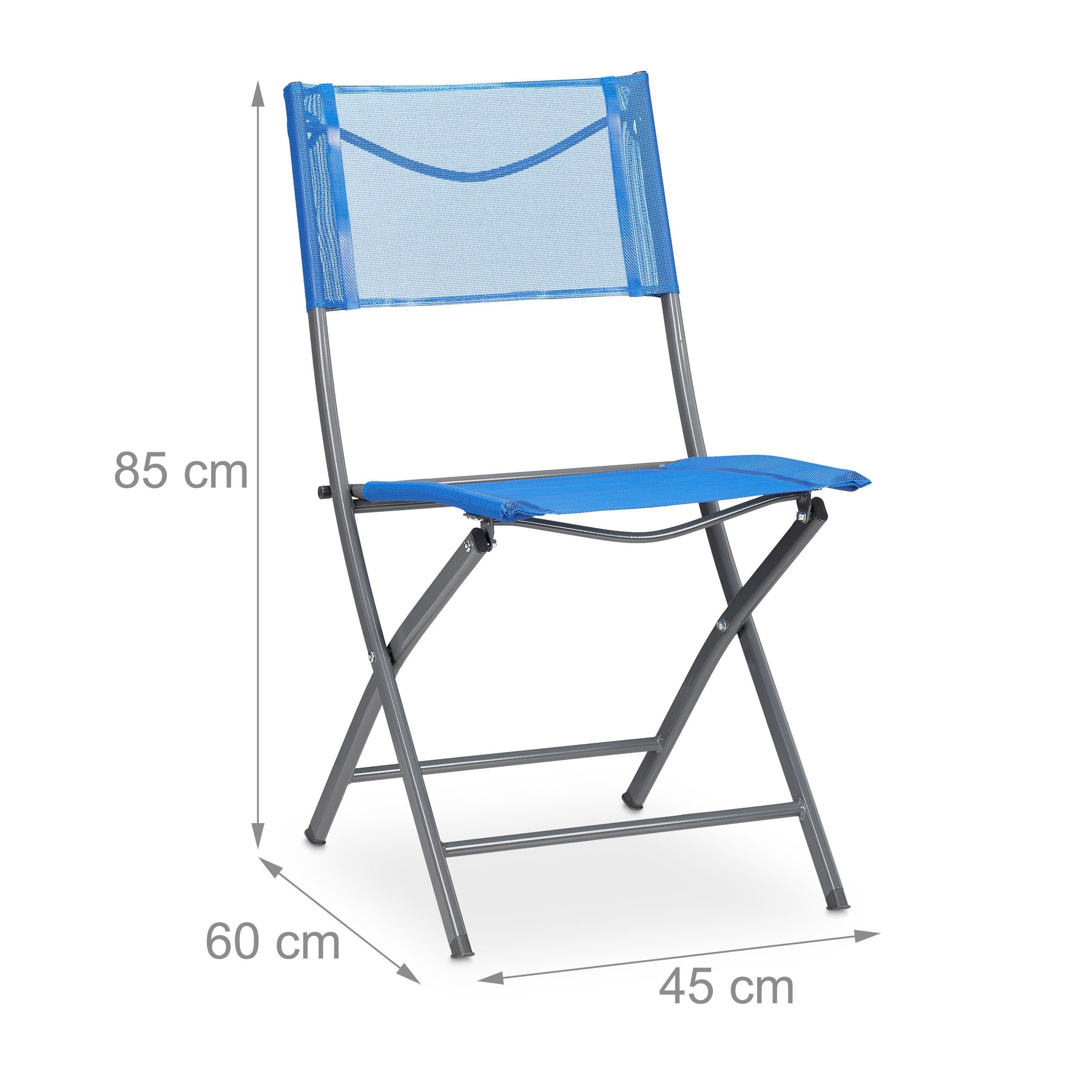 relaxdays Klappstuhl Klappbarer Gartenstuhl 2er Set blau