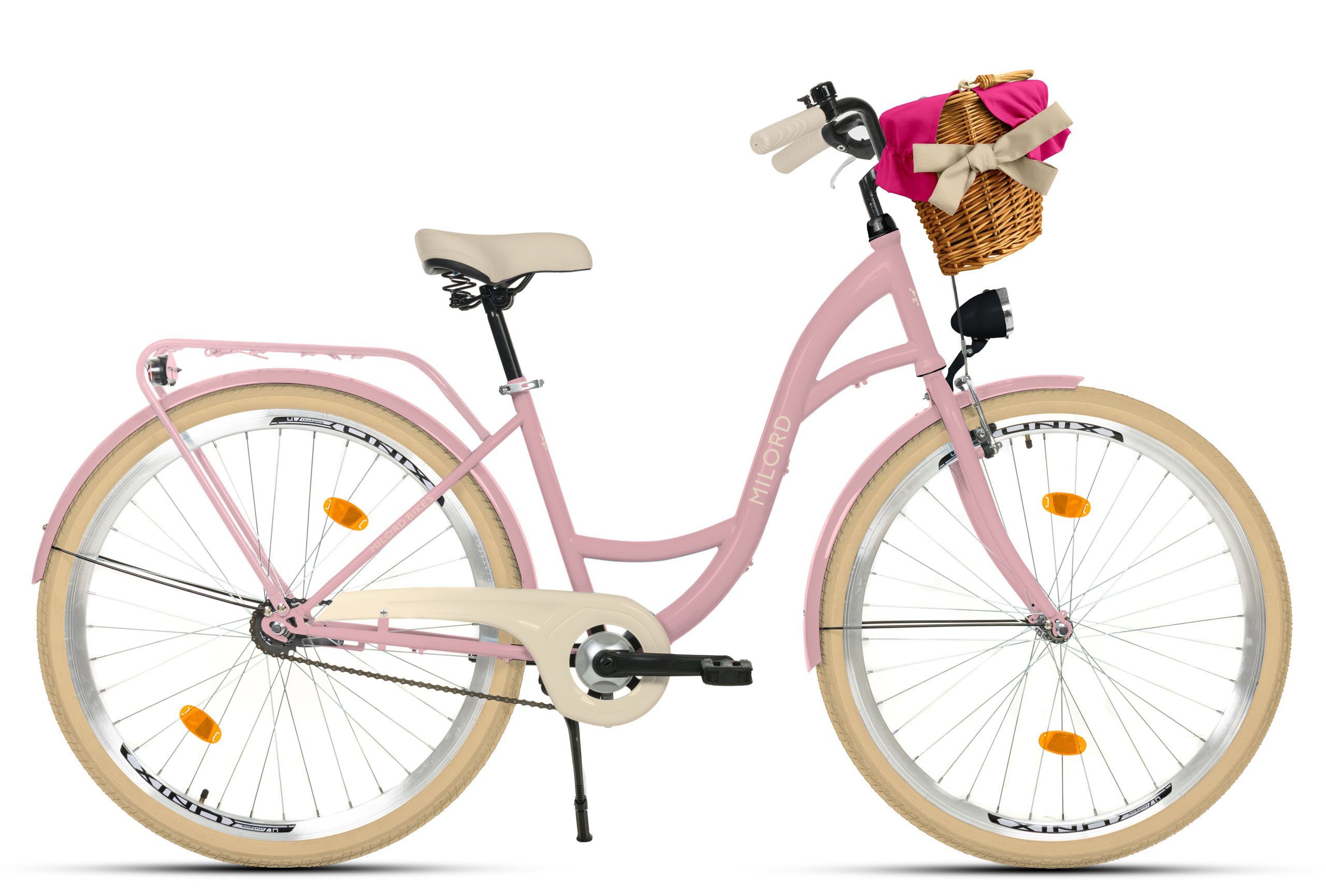 MILORD BIKES Cityrad Milord City Fahrrad Weidenkorb Damen, 28/26 Zoll, Rosa-Creme, 1-Gang, 1 Gang