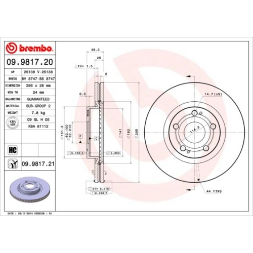 09.9817.21 BREMSSCHEIBE BREMBO VA  VP2 - ATU