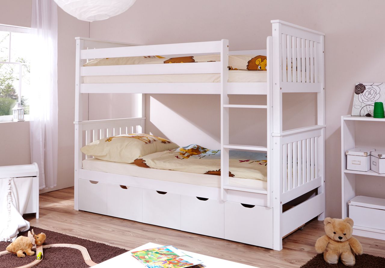 Ticaa Etagenbett Sammy weiß Var 2 - mit 5er Schubkästen -