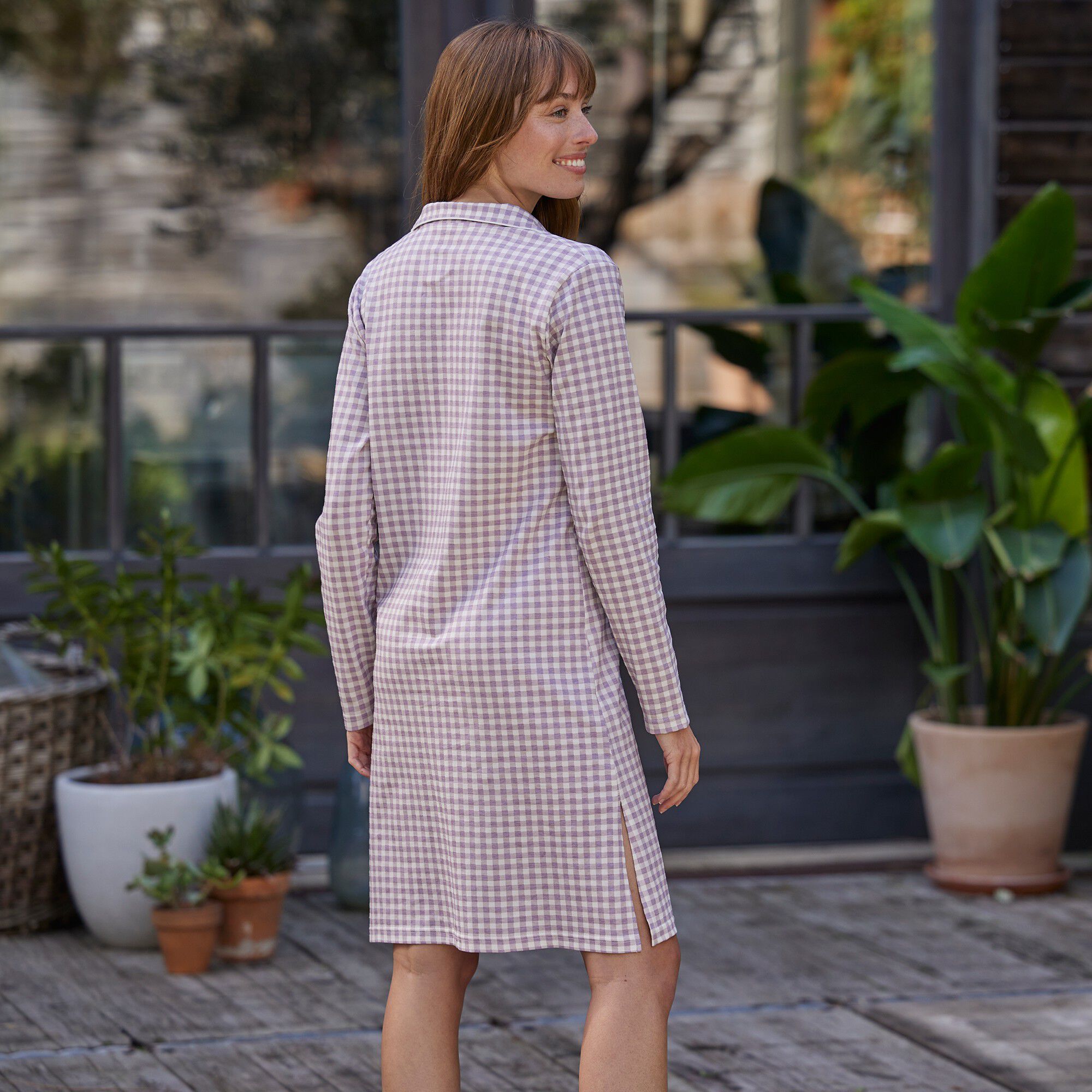 Chemise de nuit boutonnée imprimé petits carreaux