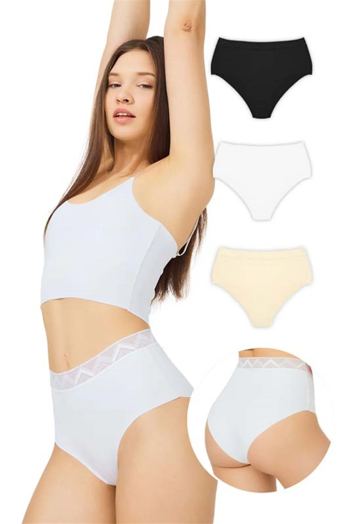 Cottonhill  Basic-Bikini-Höschen mit hoher Taille, lasergeschnitten, 3er-Pack – 3