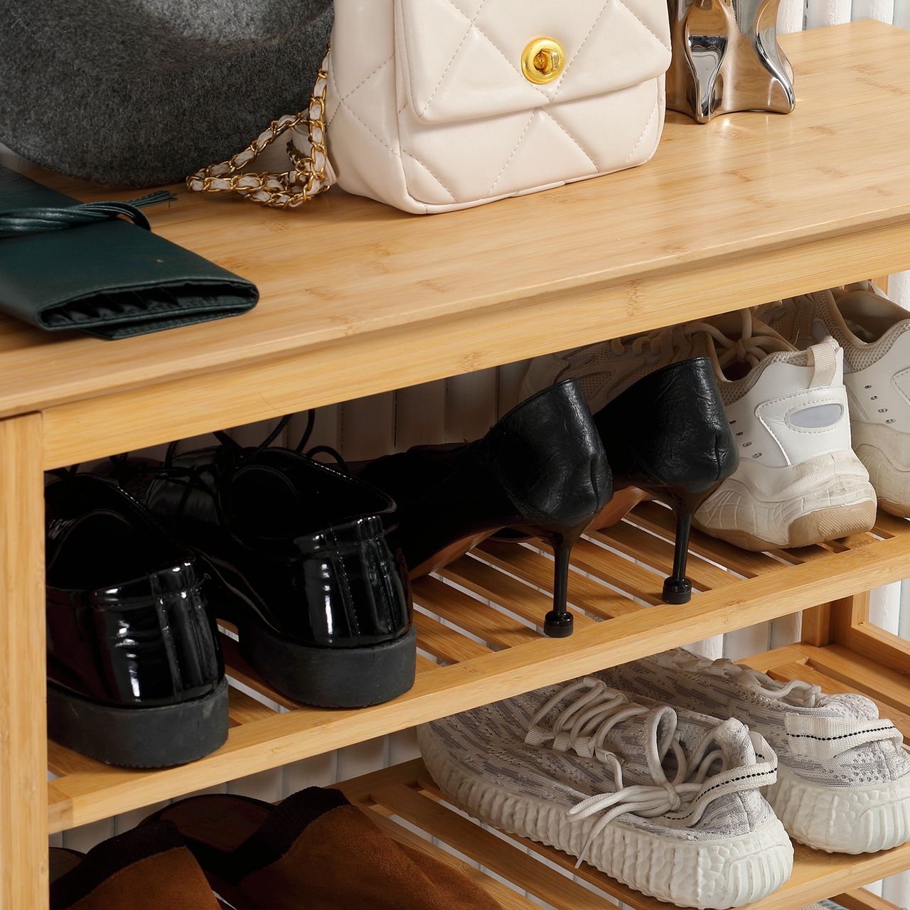 HOMCOM Schuhregal, Schuhständer mit 5 Ebenen, Schuh-Organizer für Eingang Natur
