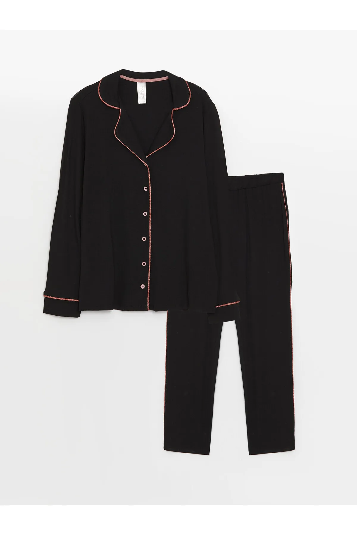 LC Waikiki  Petite-Damenpyjama-Set mit Hemdkragen, einfarbig und langärmlig