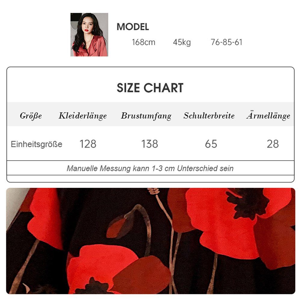 Vivi Idee Morgenmantel Bademantel Schlafmantel kimono lang leicht satin Sauna Einheitsgröße, Kimono-Kragen, Bindegürtel, Seidig