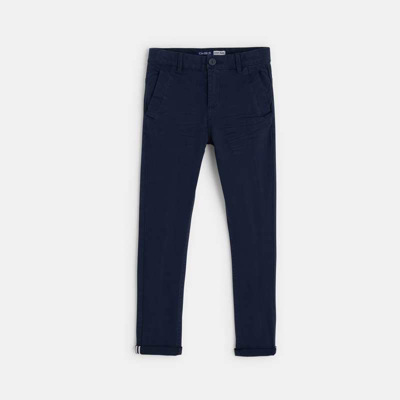 Pantalon chino en twill de coton uni bleu garçon
