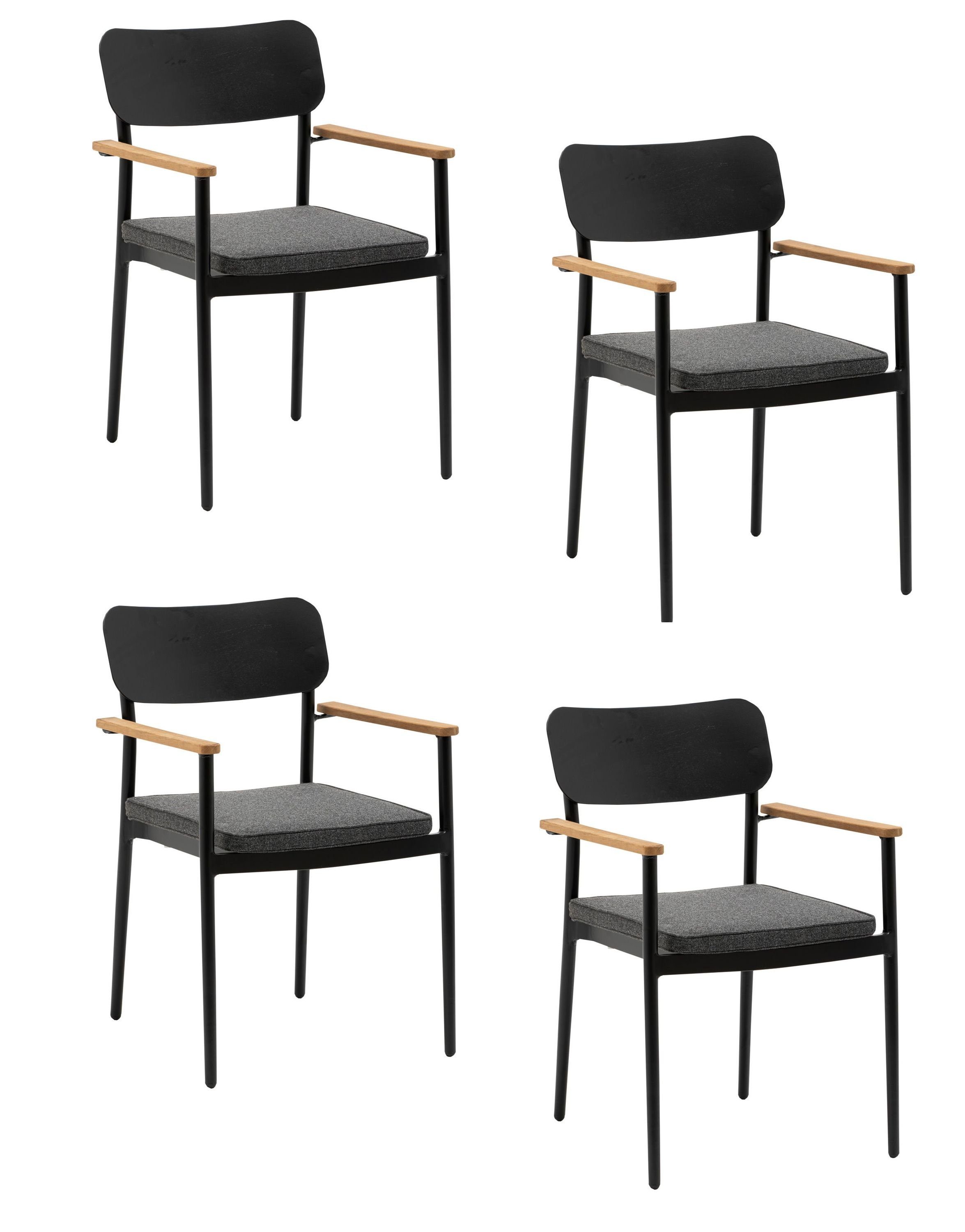 Konway Stapelstuhl DALLAS (4 St), 4x KONWAY® DALLAS Stapelsessel Black Premium Polyrattan Sessel