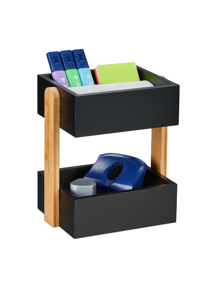relaxdays Schreibtisch Organizer in Schwarz/ Natur günstig kaufen onesize