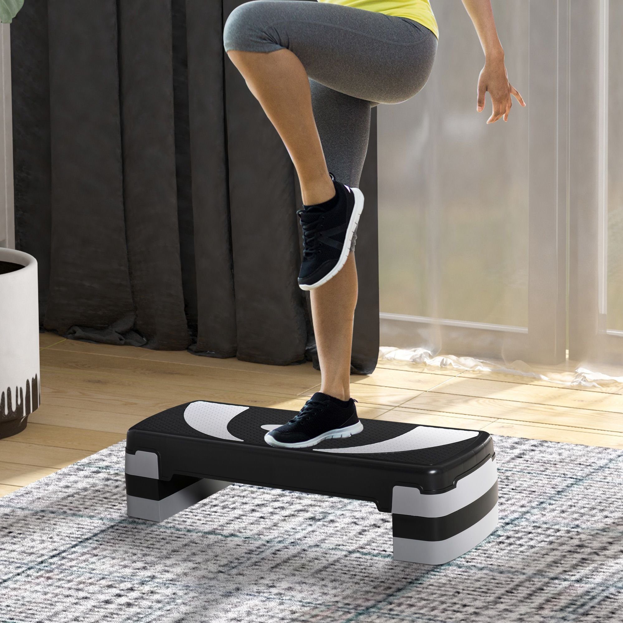 HOMCOM Stepper Steppbrett höhenverstellbar mit 3 Stufen Belastbarkeit bis 150 kg (Set, 1-tlg., 1 x Aerobic-Stepper), 80L x 31B x 20H cm