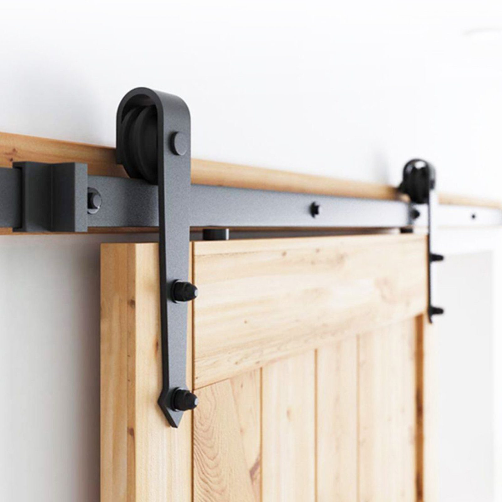 Clanmacy Schiebetür Schiebetür 200 cm Schiebetürsystem Laufschiene Schiebetürbeschlag Set, 200cm