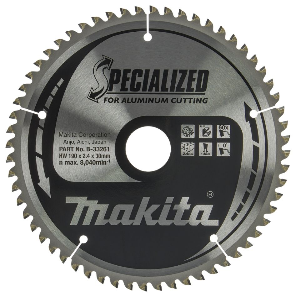 Makita Accessoires B-33261 pyöreä sahaterä Specialized Aluminium TCG 190 x 30 x 2,4 mm T60