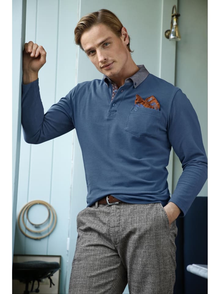 Charles Colby Langarm-Poloshirt DUKE BRENNAN in blau günstig kaufen