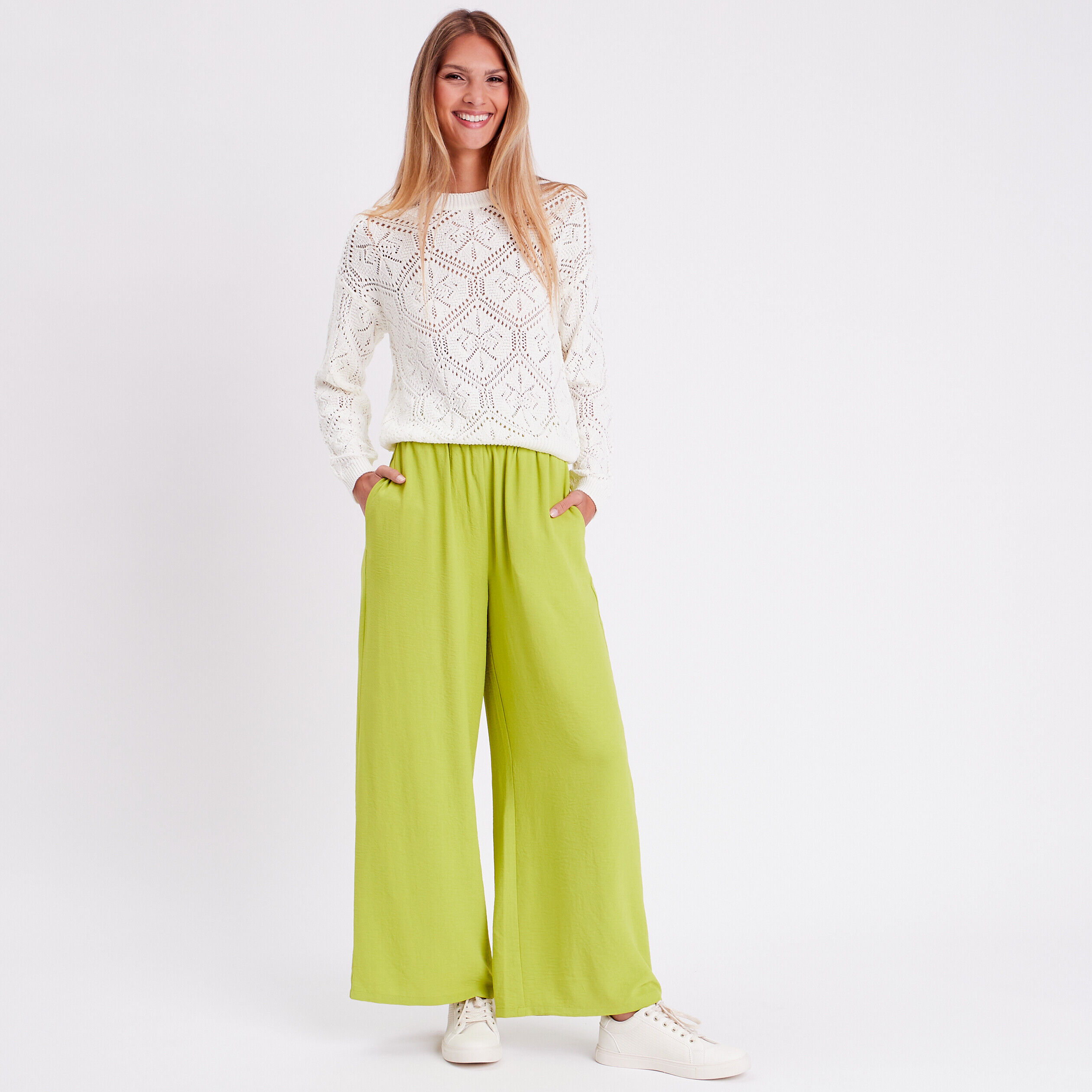 Pull ajouré col rond ecru femme | Cache Cache