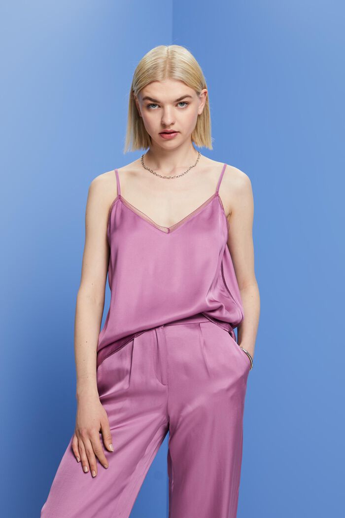 Satin-Camisole mit Spitzenbesatz, LENZING™ ECOVERO™