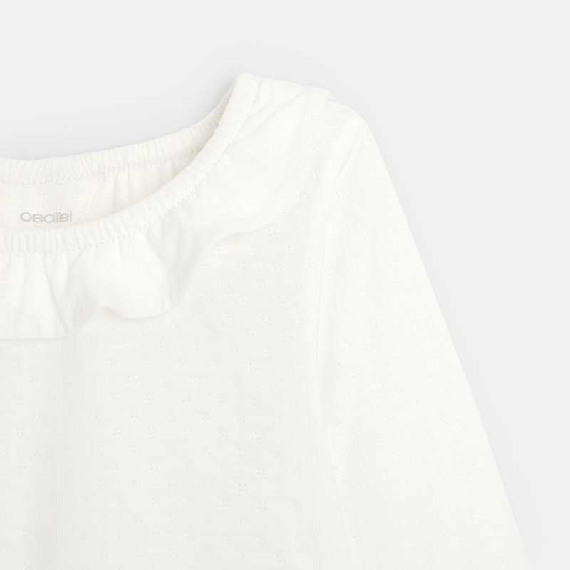 T-shirt col volanté maille fantaisie beige bébé fille