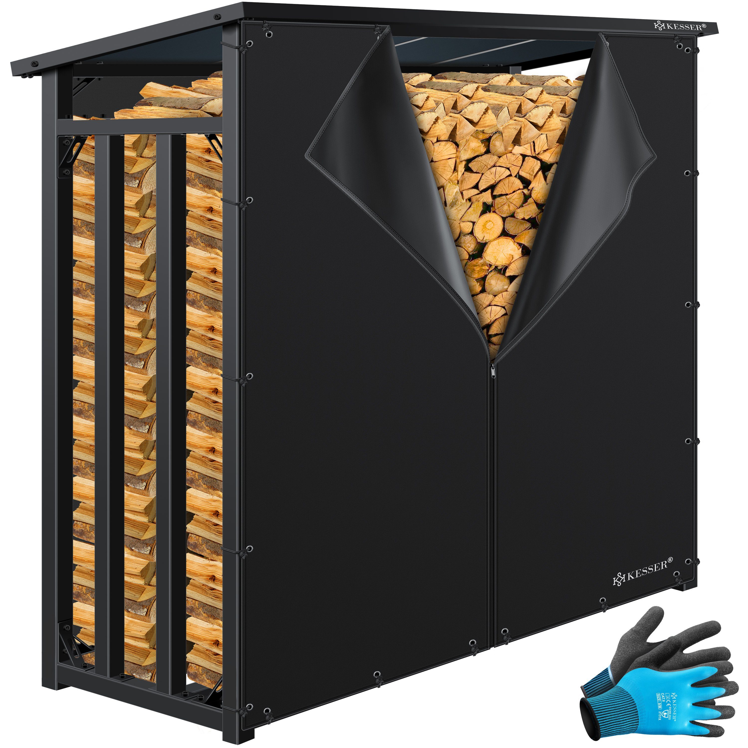 KESSER Kaminholzregal, Kaminholzregal Metall Brennholzregal 3,3 SRM / 2,3m³ außen Stahlrahmen