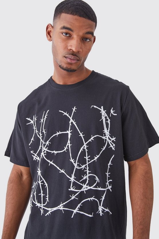 Tall Oversize T-Shirt mit Stacheldraht-Print