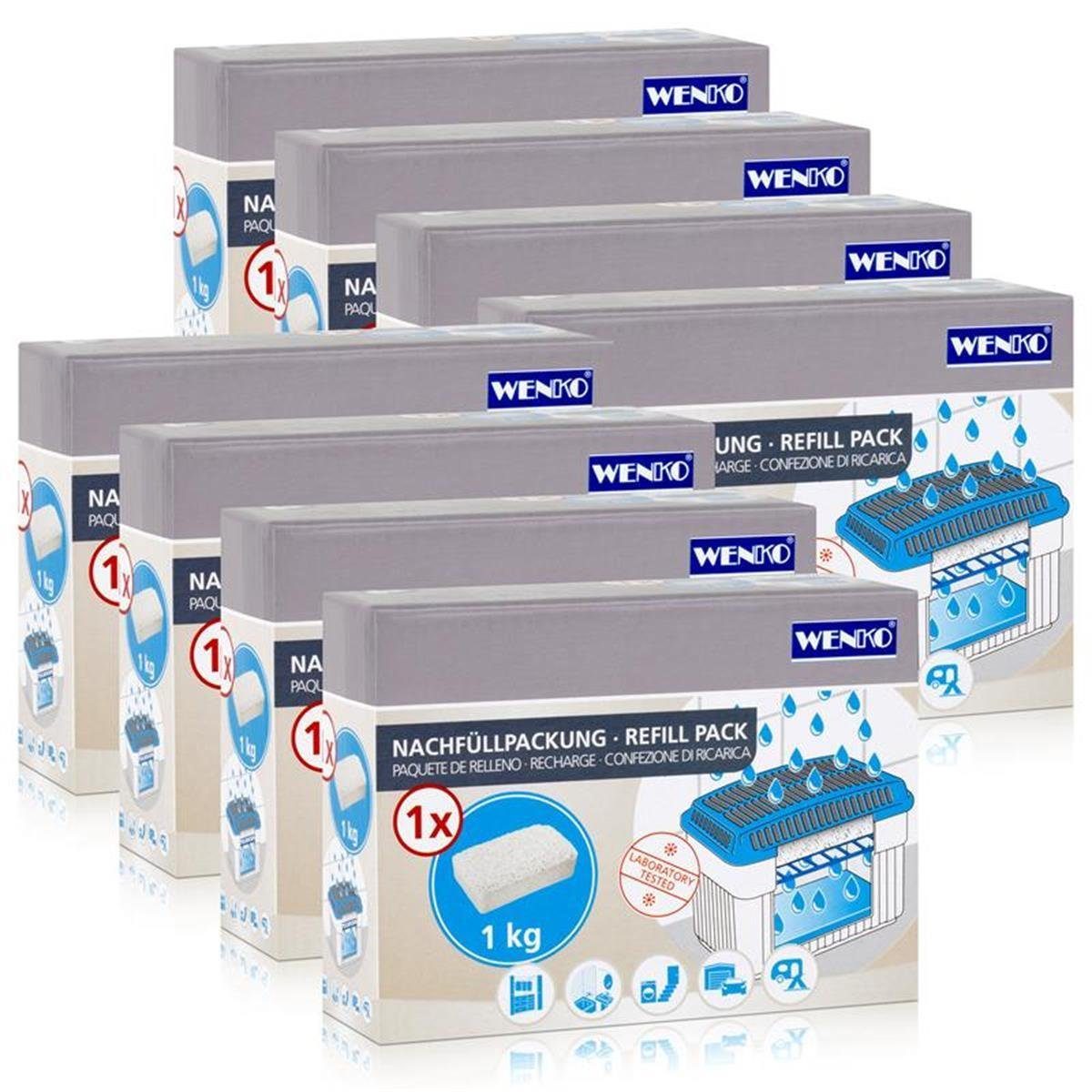 WENKO Luftentfeuchter 8x Wenko Nachfüllpackung Feuchtigkeitskiller Raum-Entfeuchter, 1kg Gra