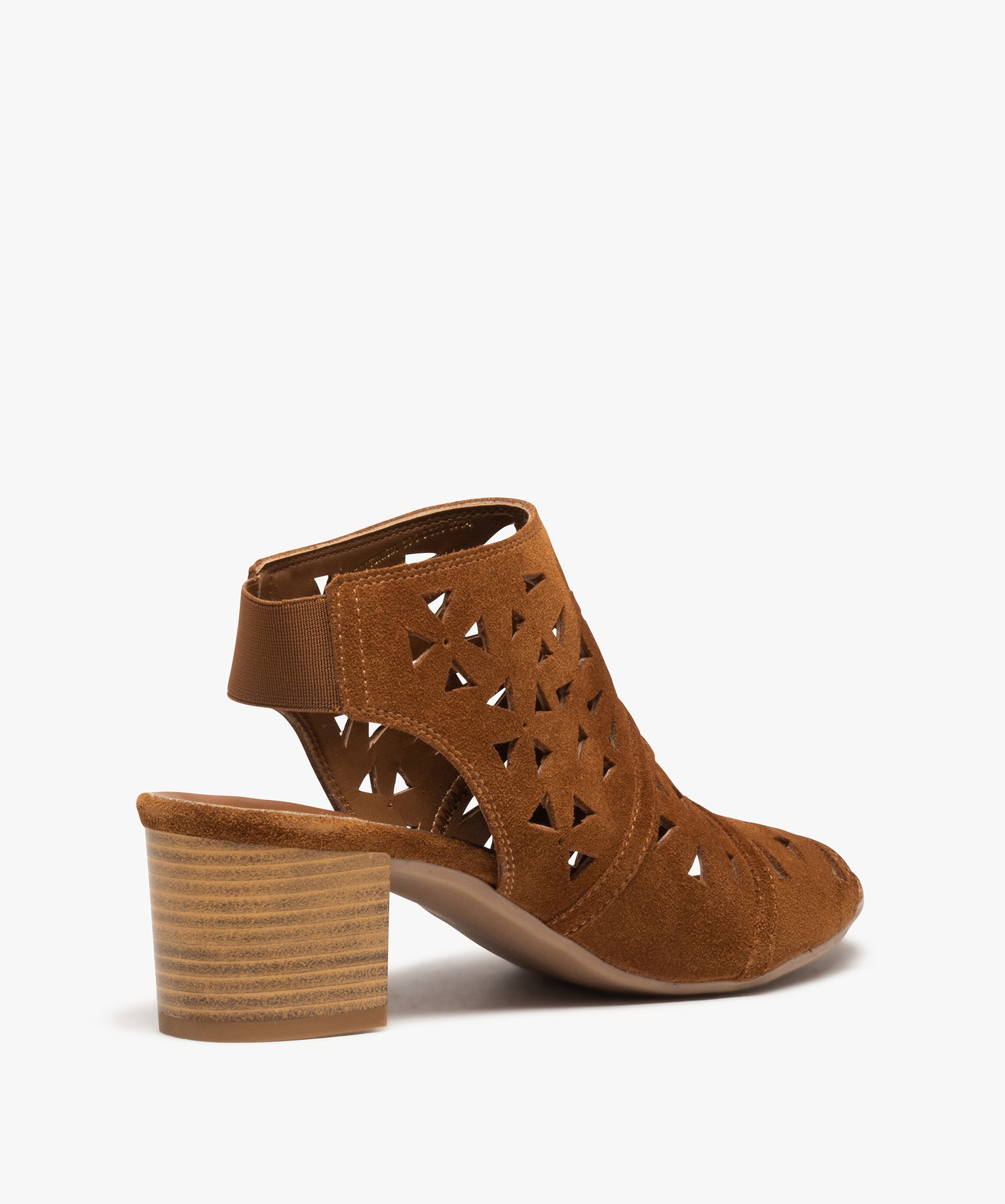 Sandales femme avec dessus en cuir ajouré camel | GEMO