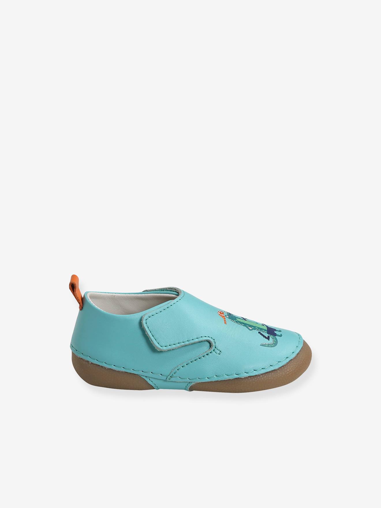 Chaussons scratchés bébé garçon en cuir vert aqua