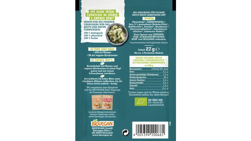BIOVEGAN Bio Meine vegane Carbonara 27 g