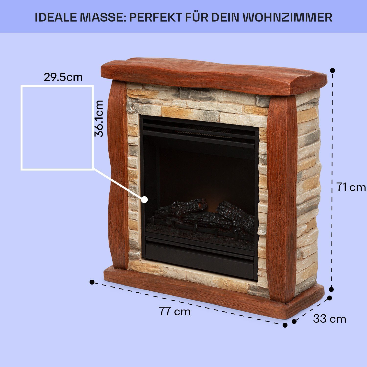 Klarstein Elektrokamin Lienz, elektrischer Kamin mit Heizfunktion Heizlüfter elektrischer Kaminofen