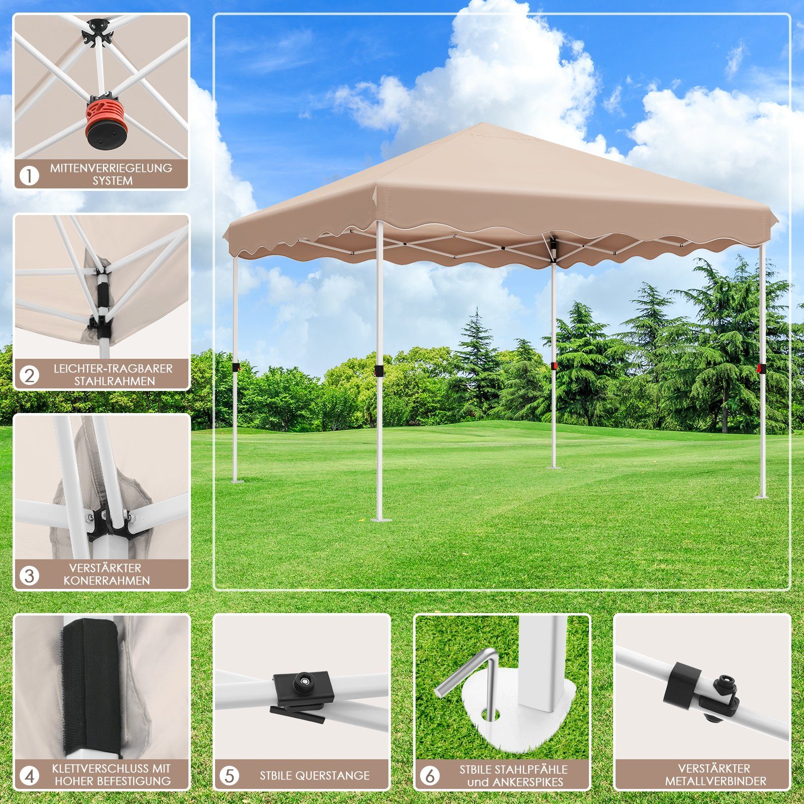 TLGREEN Faltpavillon Pavillon One Push Faltpavillon 3x3 Wasserdicht,UV Schutz 50+, One Push Installieren