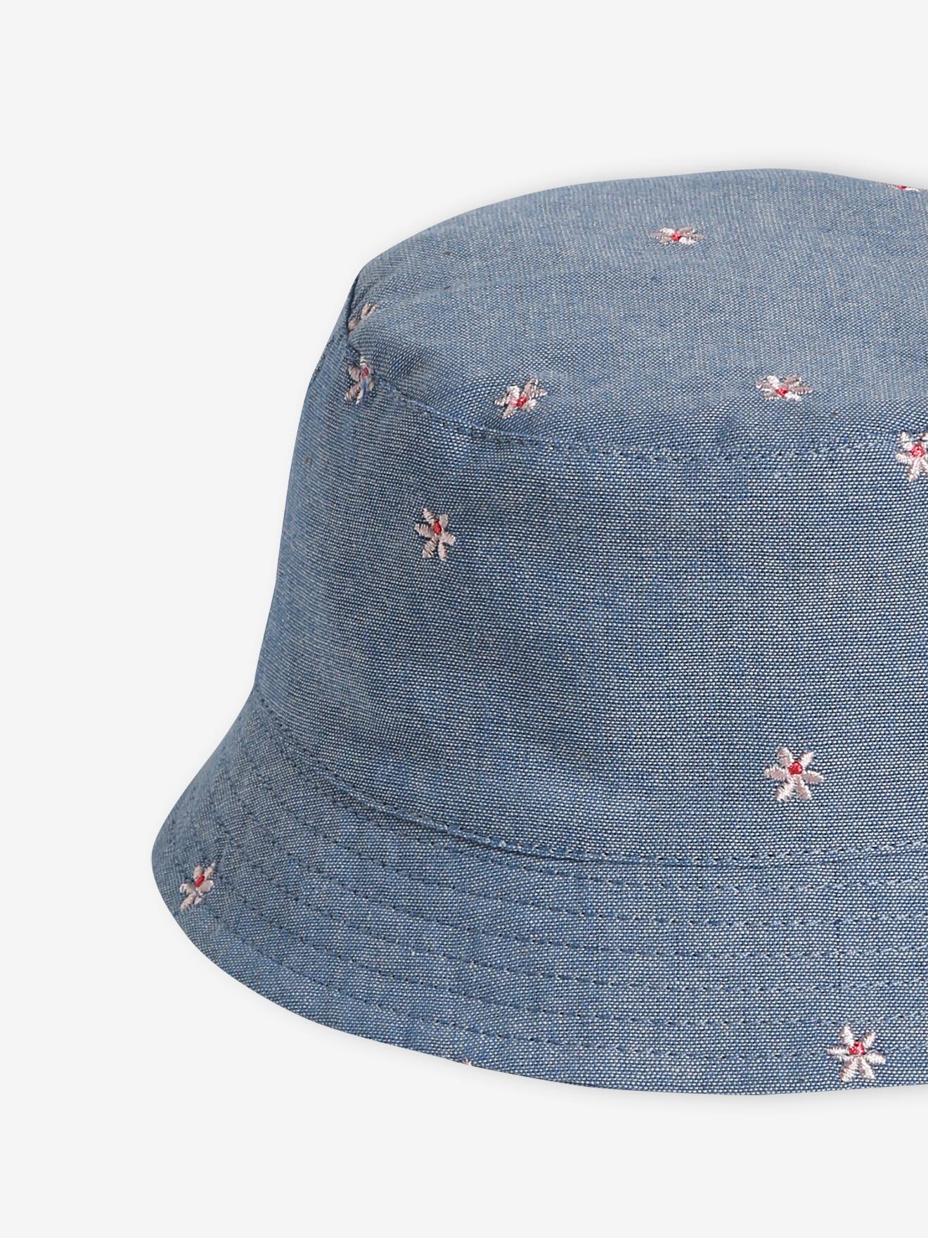 Vertbaudet Mädchen Baby Sonnenhut mit Blumenstickereien - jeansblau