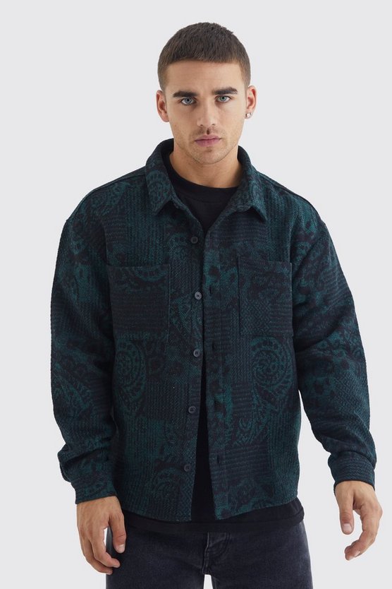 Kastiges Patchwork Bandana-Overshirt mit Knopfleiste