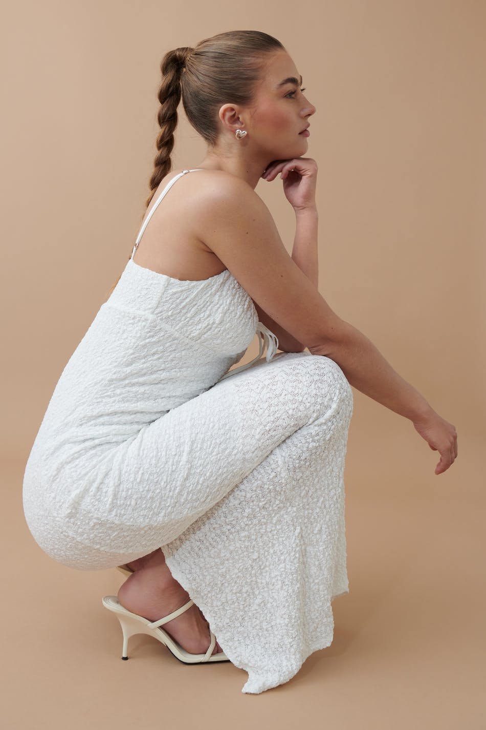 Gathered bust lace strap dress